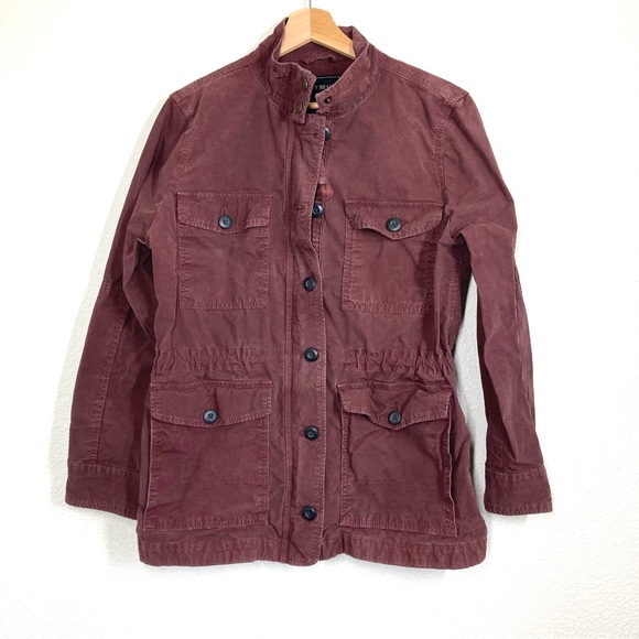 Lucky Brand Utility Cargo Jacket Womens Large Burgundy Cotton Zip And Buttons - Picture 2 of 14